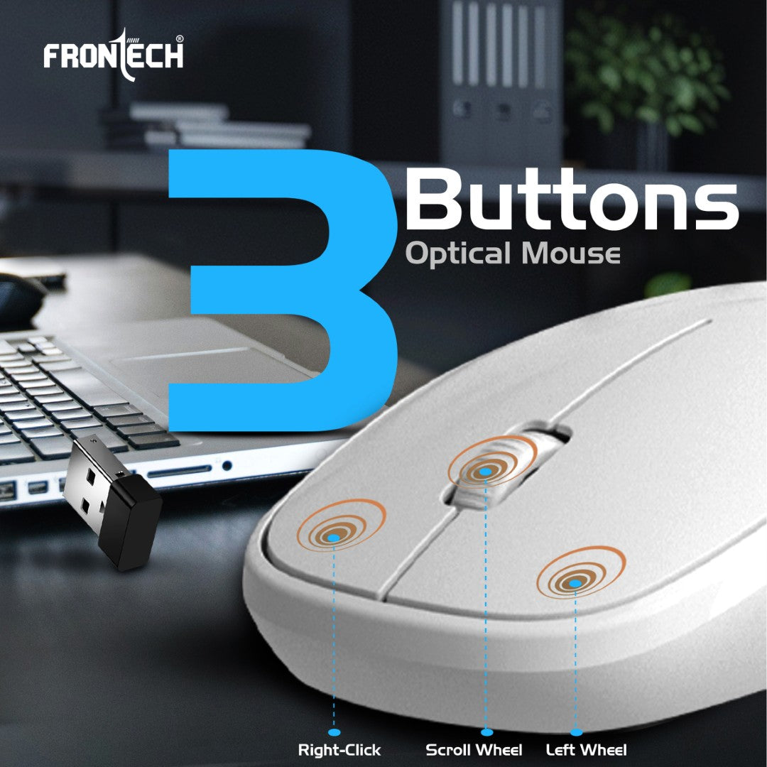 Frontech Wireless Keyboard & Mouse Combo|104 Key Layout|2.4Ghz|1200 DPI|3 button wireless mouse|1 Year Warranty Frontech Wireless Keyboard & Mouse Combo|104 Key Layout|2.4Ghz|1200 DPI|3 button wireless mouse|1 Year Warranty